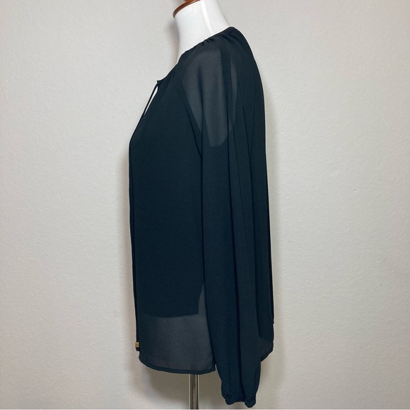 CARMEN MARC VALVO Black Zipper & Tie Front Blouse Sheer Long Sleeves Size Small - Picture 4 of 7